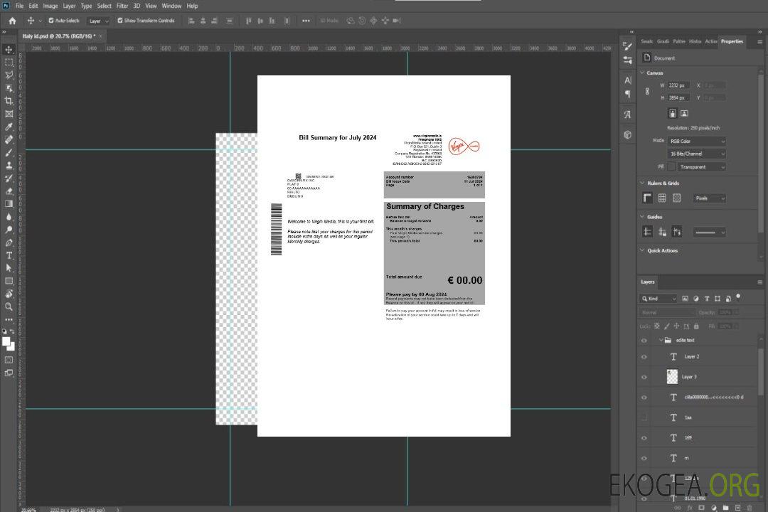 Modèle de facture de services publics d'entreprise Irlande Virgin Media modifiable en Word et PDF, version 1 template
